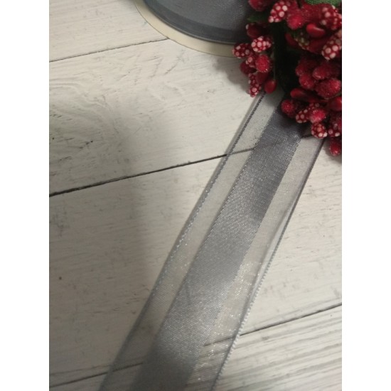 ОПТ Лента органза с атласом 2,5 см*25 ярдов цв. серый